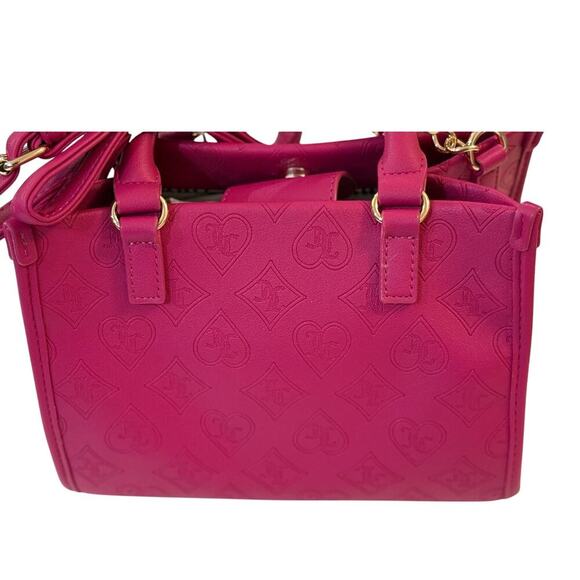 Juicy Couture Pink Mini Satchel Purse Charm Bag Gold Chain Crown Heart JC Logo - Picture 4 of 7